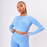 The 'Energy+' Scrunch & Seamless Long Sleeve Top - Sky Blue