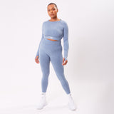 The 'Energy' Scrunch & Seamless Long Sleeve Top - Steel Blue