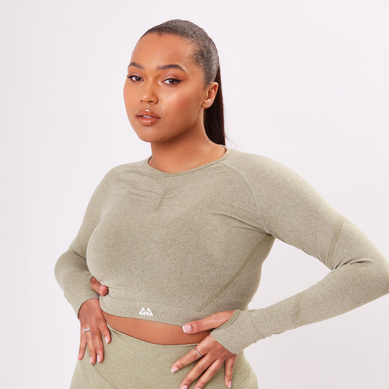 The 'Energy' Scrunch & Seamless Long Sleeve Top - Olive
