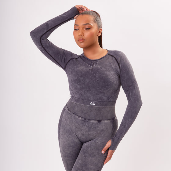 The 'Energy’ Scrunch & Seamless Long Sleeve Top - Washed Onyx